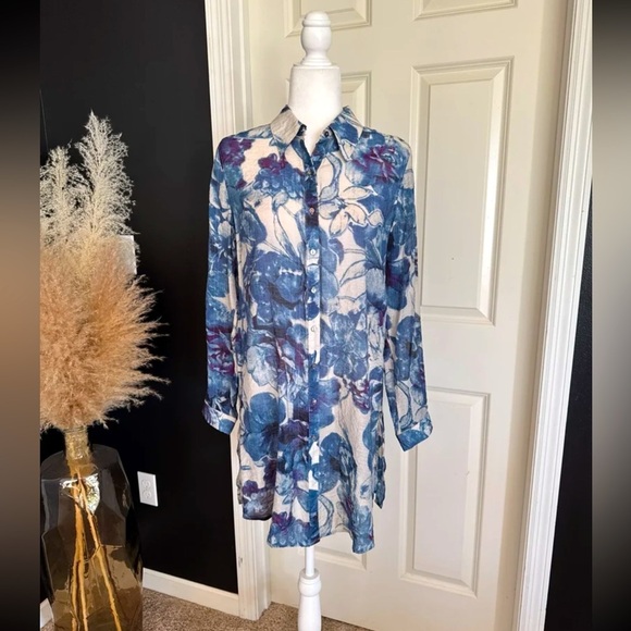 Soft Surroundings Hilaria Tunic Blue/Purple Floral 
size Medium - Picture 1 of 14